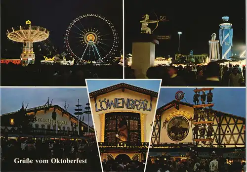 Ansichtskarte München Oktoberfest MB Tag Nacht Löwenbräu Rummel 1978