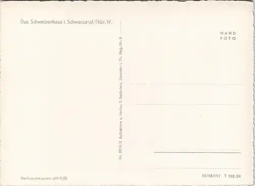 Ansichtskarte Schwarzburg Schweizerhaus-Schwarzatal 1959