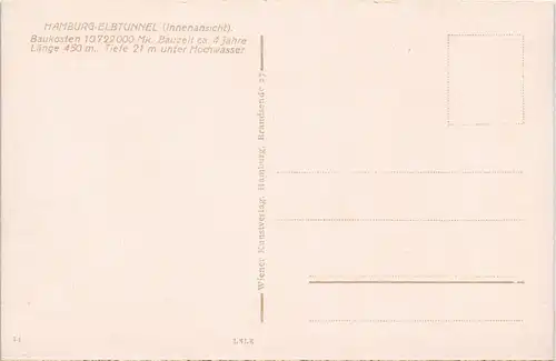 Ansichtskarte St. Pauli-Hamburg Elbtunnel - Innen 1915