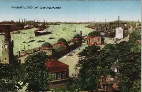 Ansichtskarte St. Pauli-Hamburg Landungsbrücken und Dampfer 1913