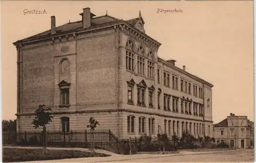 Ansichtskarte Groitzsch Straßenpartie an der Bürgerschule 1912