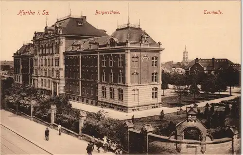 Ansichtskarte Hartha Bürgerschule und Turnhalle 1912