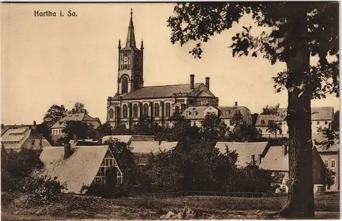 Ansichtskarte Hartha Häuser und Kirche 1913