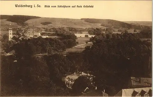Ansichtskarte Waldenburg (Sachsen) vom Schloß auf Park Grünfeld 1913
