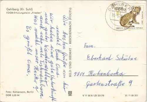 Ansichtskarte Gehlberg FDGB-Erholungsheim Frieden DDR Ansicht 1979/1978