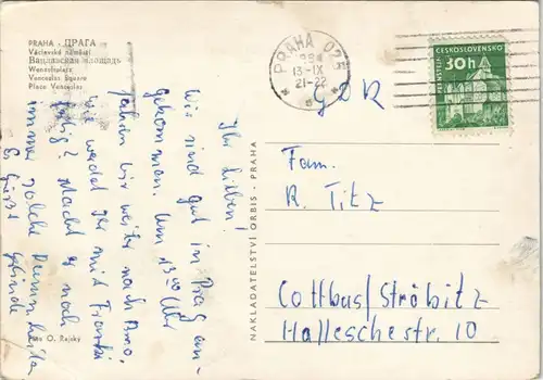 Prag Praha Wenzelplatz Václavské náměstí Gesamtansicht 1954