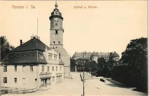 Ansichtskarte Nossen Straßenpartie am Möbel-Magazin 1912