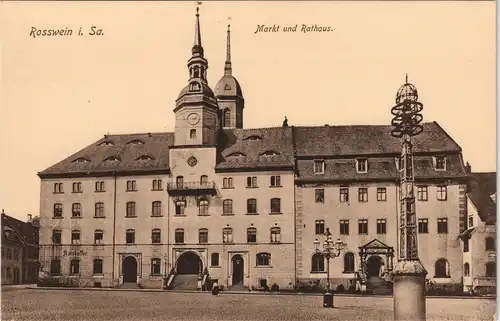 Ansichtskarte Rosswein/ Roßwein Marktplatz und Rathaus 1913