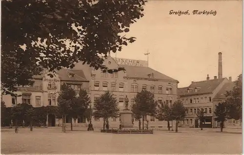 Ansichtskarte Groitzsch Marktplatz - Hotel, Denkmal 1914