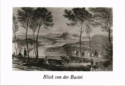 Rathen DDR Künstlerkarte (Zeichnung R. Roberts) Blick v.d. Bastei 1983