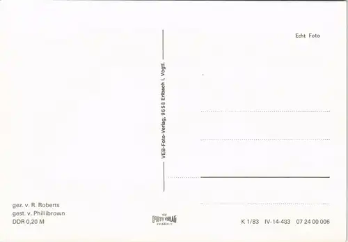 Rathen DDR Künstlerkarte (Zeichnung R. Roberts) Blick v.d. Bastei 1983