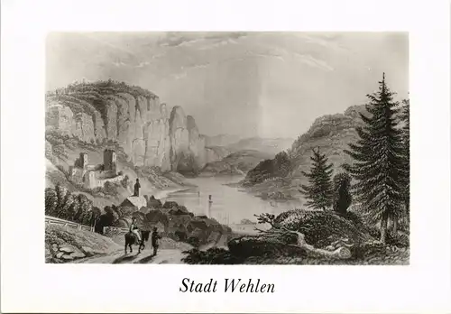 Stadt Wehlen DDR Künstlerkarte Stadt Wehlen Zeichnung L. Richter 1983