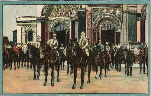 Warschau Warszawa Künstlerkarte Soldaten Pferde vor Kirche WK1 1916