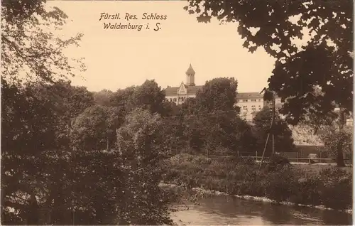 Ansichtskarte Waldenburg (Sachsen) Schloss und Flußpartie 1913