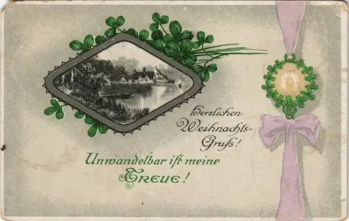 Glückwunsch/Grußkarten: Weihnachten Landschaft Glücksklee 1914
