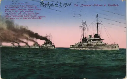 Ansichtskarte  Die Nassau Klasse in Kiellinie Marine WK1 1915