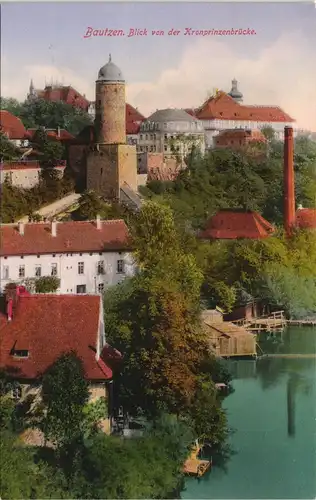 Bautzen Budyšin Blick von der Kronprinzenbrücke auf die Alte Wasserkunst 1913