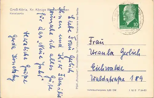 Ansichtskarte Groß Köris Kanal Partie DDR Ansicht 1963