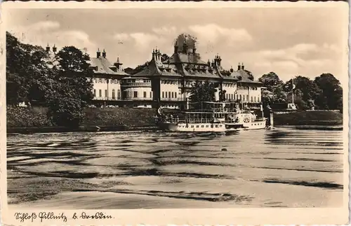 Ansichtskarte Pillnitz Elbe Schiff Dampfer passiert Schloss Pillnitz 1939