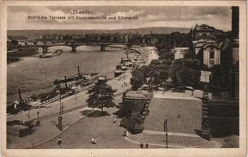 Innere Altstadt-Dresden Brühlsche Terrasse Kunst-Akademie u. Elbe Ansicht 1920