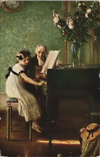 Ansichtskarte  MUENIER La Leçon de Clavecin Klavier-Stunde Künstler-AK 1911