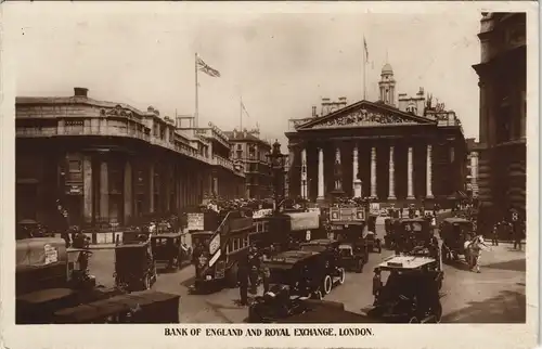 Postcard London Bank of England & Royal Exchange (Börse) 1910