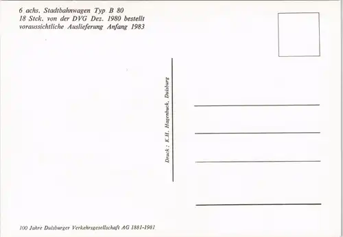 Ansichtskarte Duisburg 6 achs. Stadtbahnwagen Typ B 80 Tram "Sonderzug" 1981