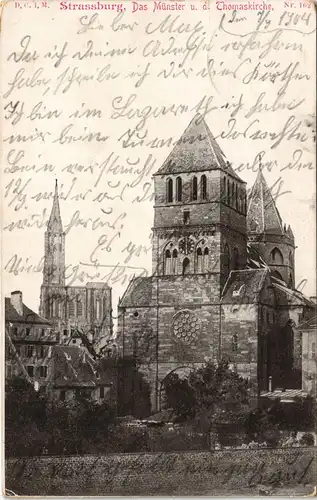 CPA Straßburg Strasbourg Thomaskirche und Münster 1904   (Ankunftsstempel)