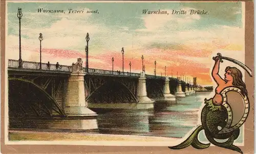 Postcard Warschau Warszawa Dritte Brücke - Künstlerkarte 1915