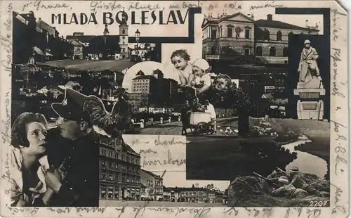 Postcard Jungbunzlau Mladá Boleslav MB Fotomontage Frau und Mann 1929