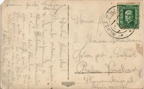 Postcard Jungbunzlau Mladá Boleslav MB Fotomontage Frau und Mann 1929