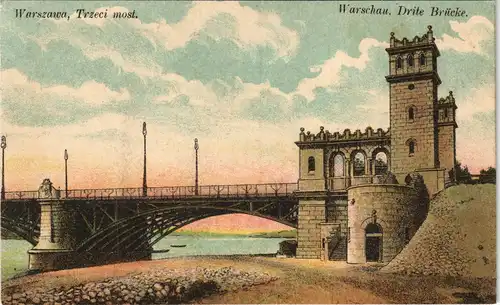 Warschau Warszawa Dritte Brücke Künstlerkarte gel Feldpost 1917