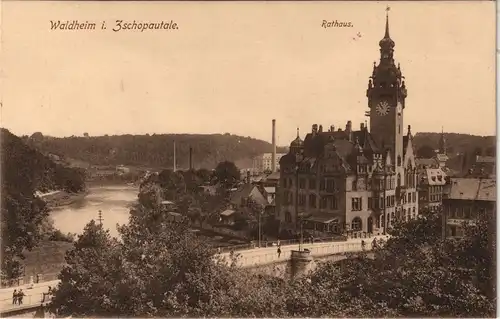 Ansichtskarte Waldheim (Sachsen) Stadtpartie, Rathaus und Fabriken 1913