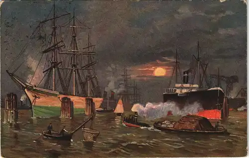 Ansichtskarte  Dampfer & Segelschiff, Künstlerkarte 1925  Stempel PRAHA (Prag)