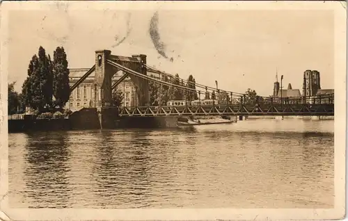 Postcard Breslau Wrocław Stadtteilansicht mit Brücke 1958