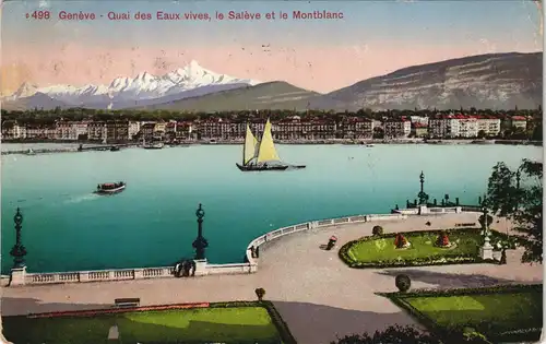 Ansichtskarte Genf Genève Quai des Eaux vives, le Salève et Montblanc 1919