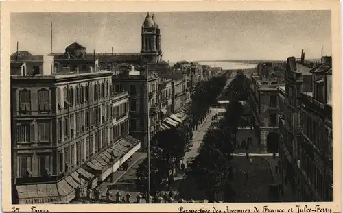 Tunis تونس Perspective des Avenues de France et Jules-Ferry 1940