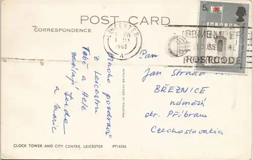Postcard Leicester CLOCK TOWER AND CITY CENTRE, Strassen Ansicht 1969