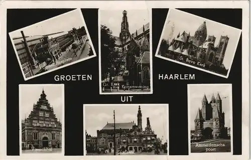 Haarlem Mehrbild-AK Ortsansichten u.a. Kerk, Bahnhof, Stationsplein 1948