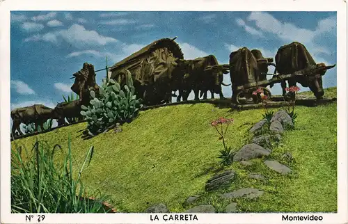 Postcard Montevideo LA CARRETA Monument Denkmal Ochsenkarren 1980