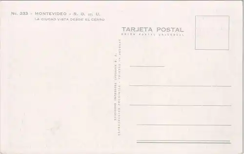 Postcard Montevideo LA CIUDAD VISTA DESDE EL CERRO Panorama 1960