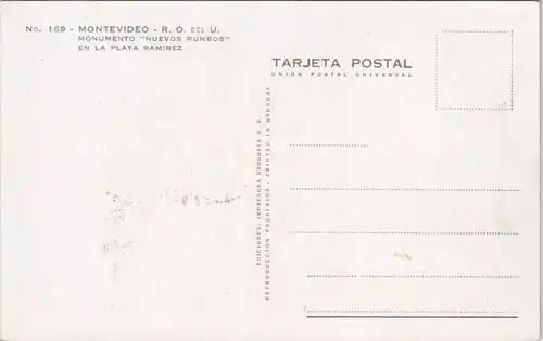 Postcard Montevideo MONUMENTO NUEVOS RUMBOS EN LA PLAYA RAMIREZ 1970