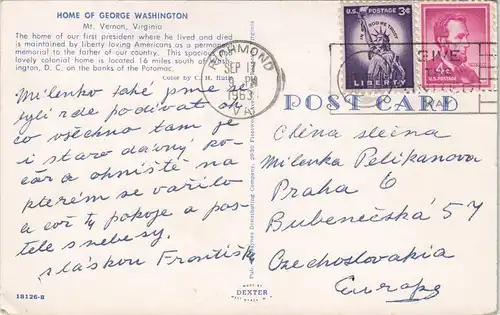 Postcard Mt. Vernon HOME OF GEORGE WASHINGTON 1963