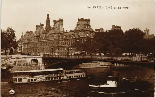 9. Hôtel de Ville-Paris Seine Schiff passiert Rathaus Hôtel de Ville 1930