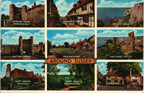 Arundel SUSSEX Multi-View Postcard, Battle Abbey, Sedlescombe and more 1976