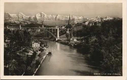 Ansichtskarte Bern Bern Teilansicht mit Brücke & Berner Alpen 1928