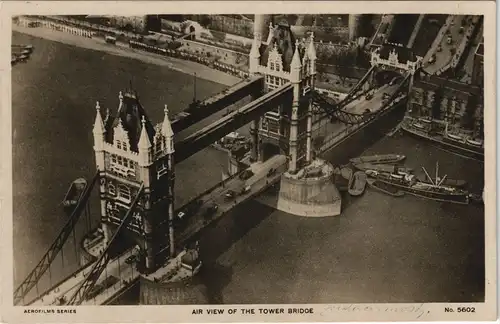 Postcard London Tower Bridge Air View Luftaufnahme Brücke 1930