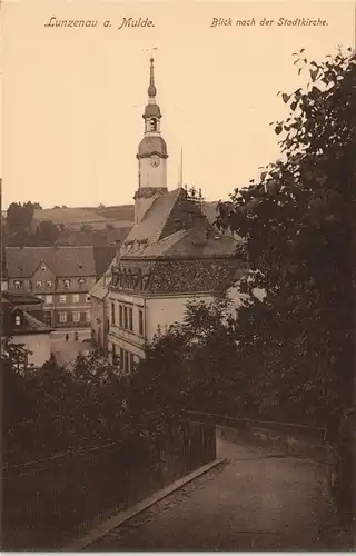 Ansichtskarte Lunzenau Straße zur Stadtkirche 1913