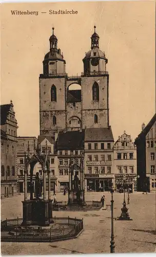 Ansichtskarte Lutherstadt Wittenberg Stadtkirche, Geschäfte Pelzwaren 1915