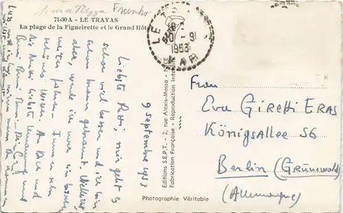 .Frankreich LE TRAYAS La plage de la Figueirette et le Grand Hôtel 1953